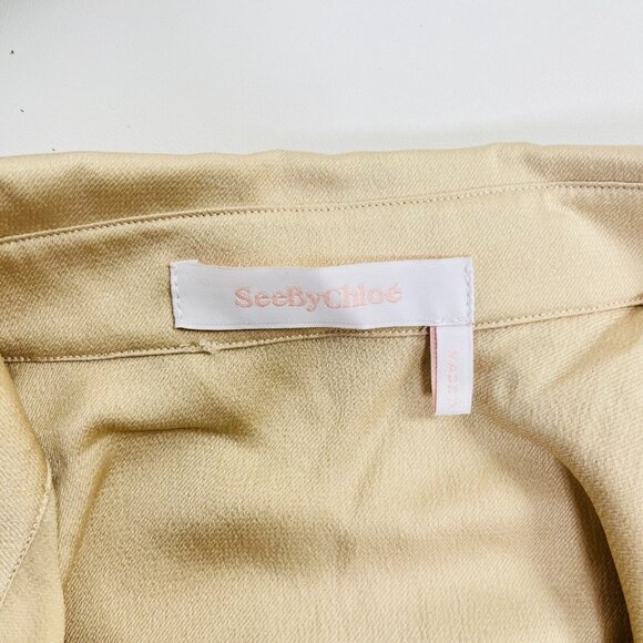 NWOT SEE BY CHLOÉ Tie-Neck Twill Blouse Khaki Size 40/8 Long Sleeves Ruffles - Picture 9 of 13